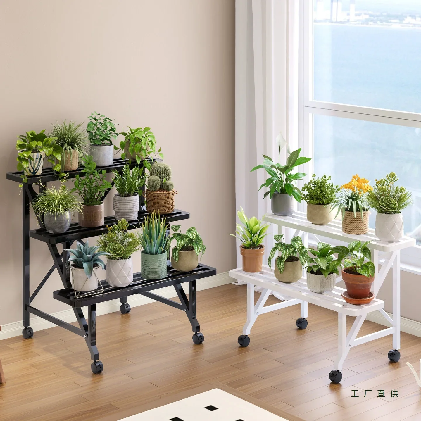 Balcony flower stand shelf stepped flower stand living room floor type movable