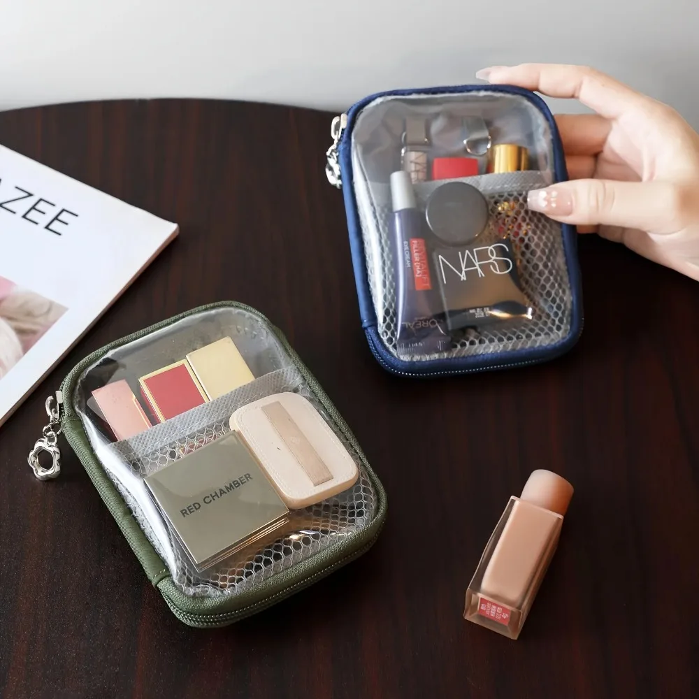 Portable Transparent Cosmetic Pouch Lipstick Organizer Travel Bag for Bluetooth Headphones Charging Cables Touch-Up Essentials