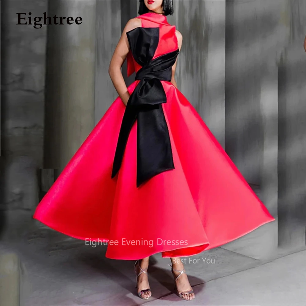 

Eightree Sexy High Neck A Line Prom Gowns Celebrity Ruched Big Bow Formal Special Party Gown Girls Lady Backless Evening Dresses