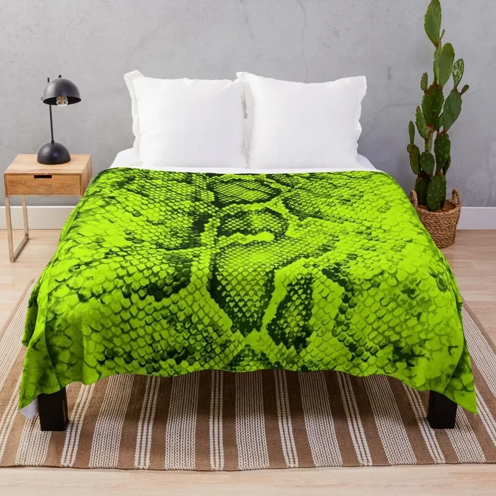 

Lime Snakeskin Throw Blanket Stain Resistant Cozy Warm Blanket