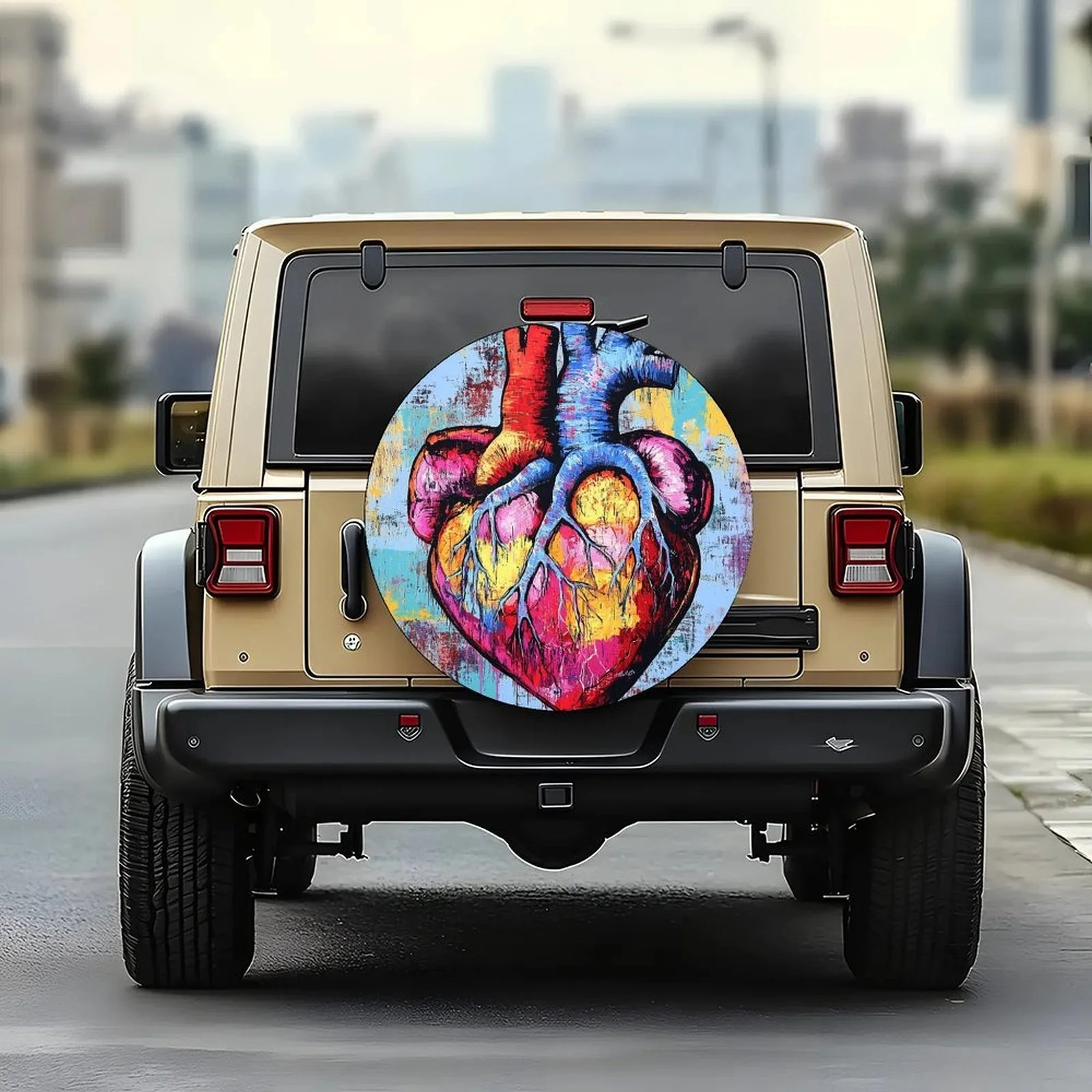 1pc Colorful Heart Art Themed Tire Cover Wheel Cover, Trendy Universal Wheel Cover Tire Cover Wheel Protection Cover, Suitable F