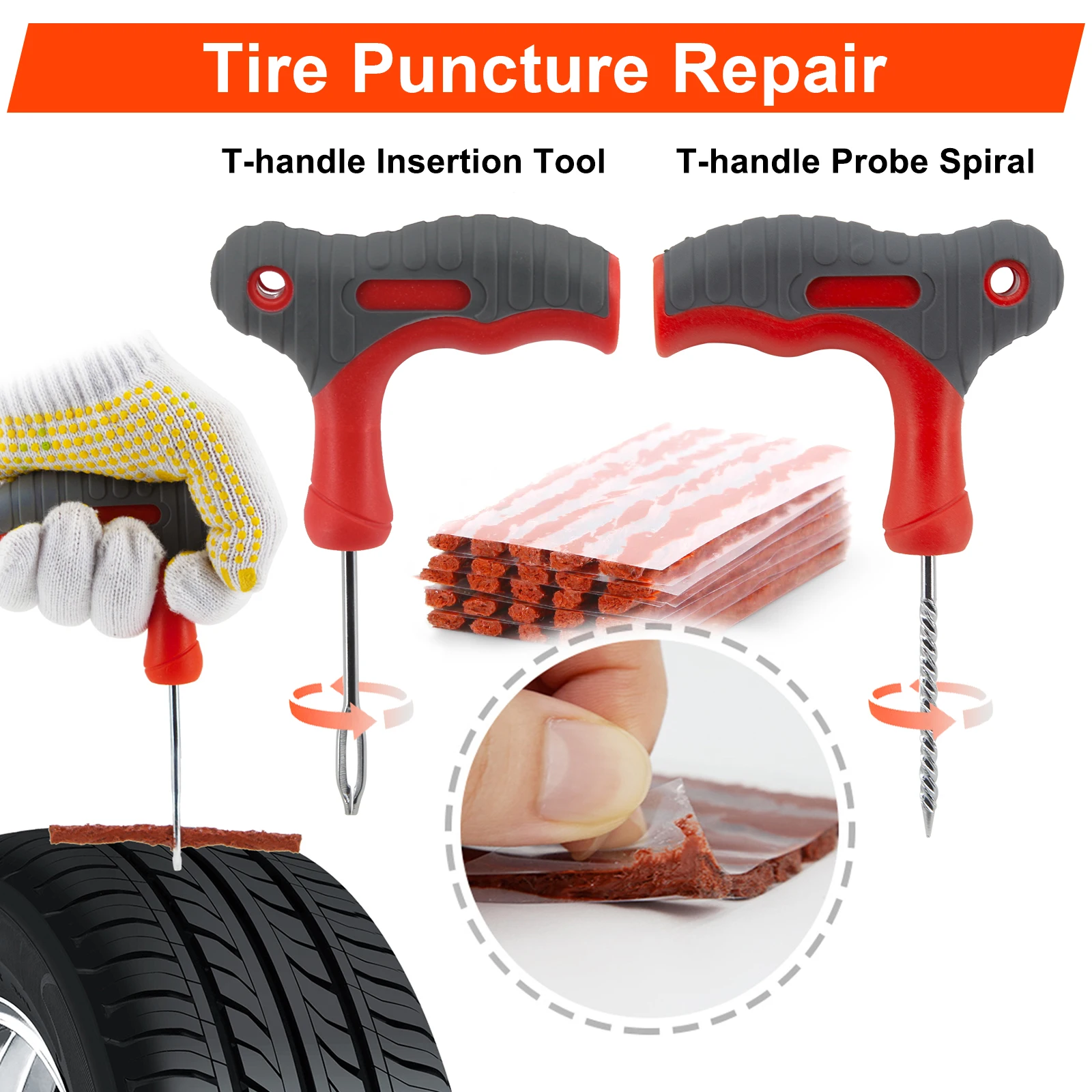 Autoband Reparatie Tool Kit Auto Emergency Lekke Band Bandenplug Punctie Tang Cutter Band Nagel Bandenspanningsmeter