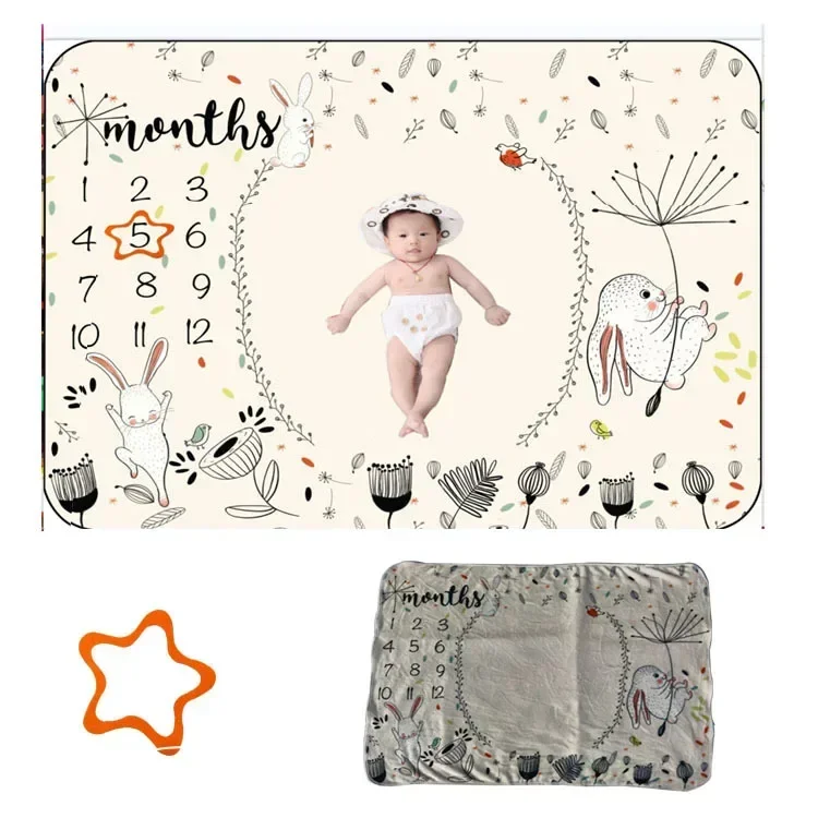 Baby Photo Digital Month Blanket Photo Prop Baby Milestone Blanket Flannel Snuggle Newborn Photography Accessories