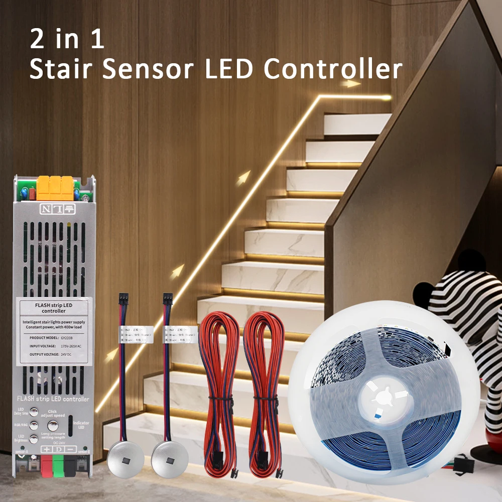 24V WS2811 2835 Horse Race Running Strip Light 5M 10M Motion Sensor Stair Controller for Staircase Lighting No Power Supply