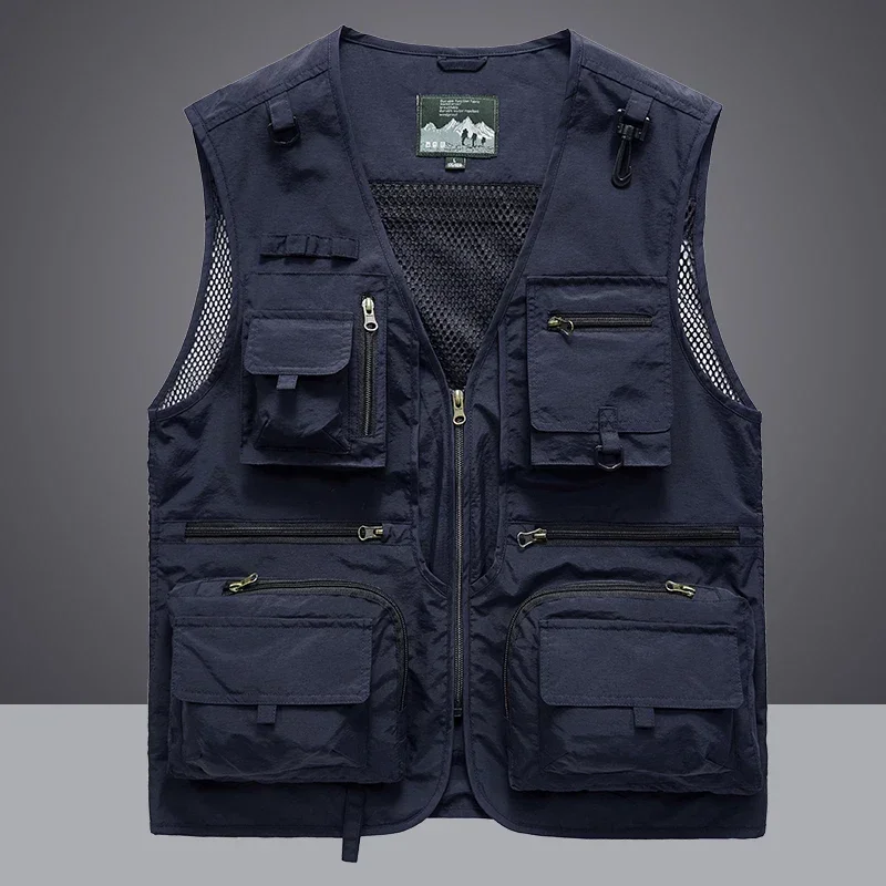 Summer work vest men\'s multi-bag mesh sleeveless jacket outdoor mountaineering sports hunting fishing tactical vest 6XL