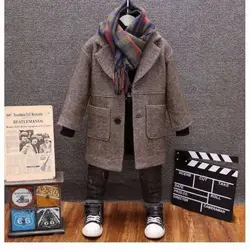 New 2024 boys' autumn and winter cashmere padded children's coat tooling woolen windbreaker plaid British woolen coat 3-14T