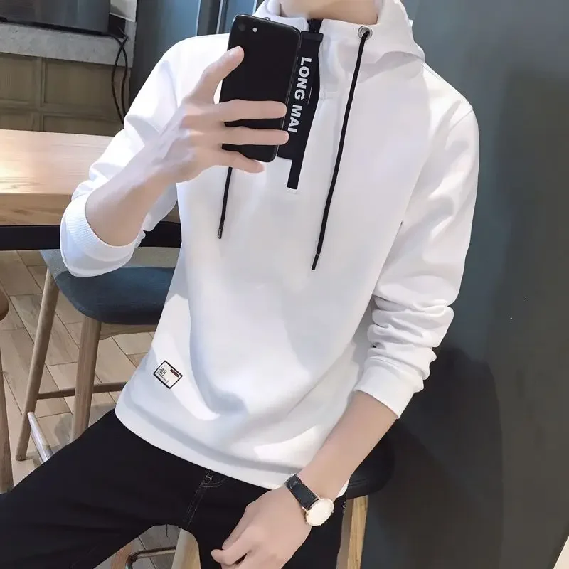 Hooded Male Clothes Half Zip Sweatshirt For Men Black Letter Hoodies Cheap Wholesale Low Price Autumn Winter S Korean Style