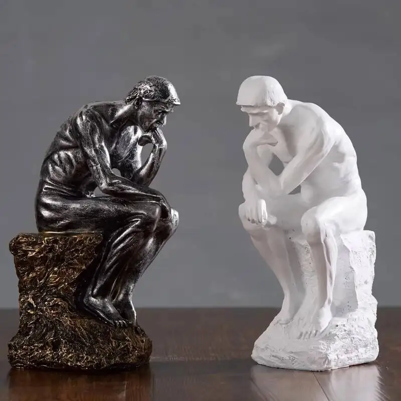 Creative Figure Sculpture Resin Handicrafts Thinker Contemplative Figurine Golden Man Decorative Figurines Home Decoration