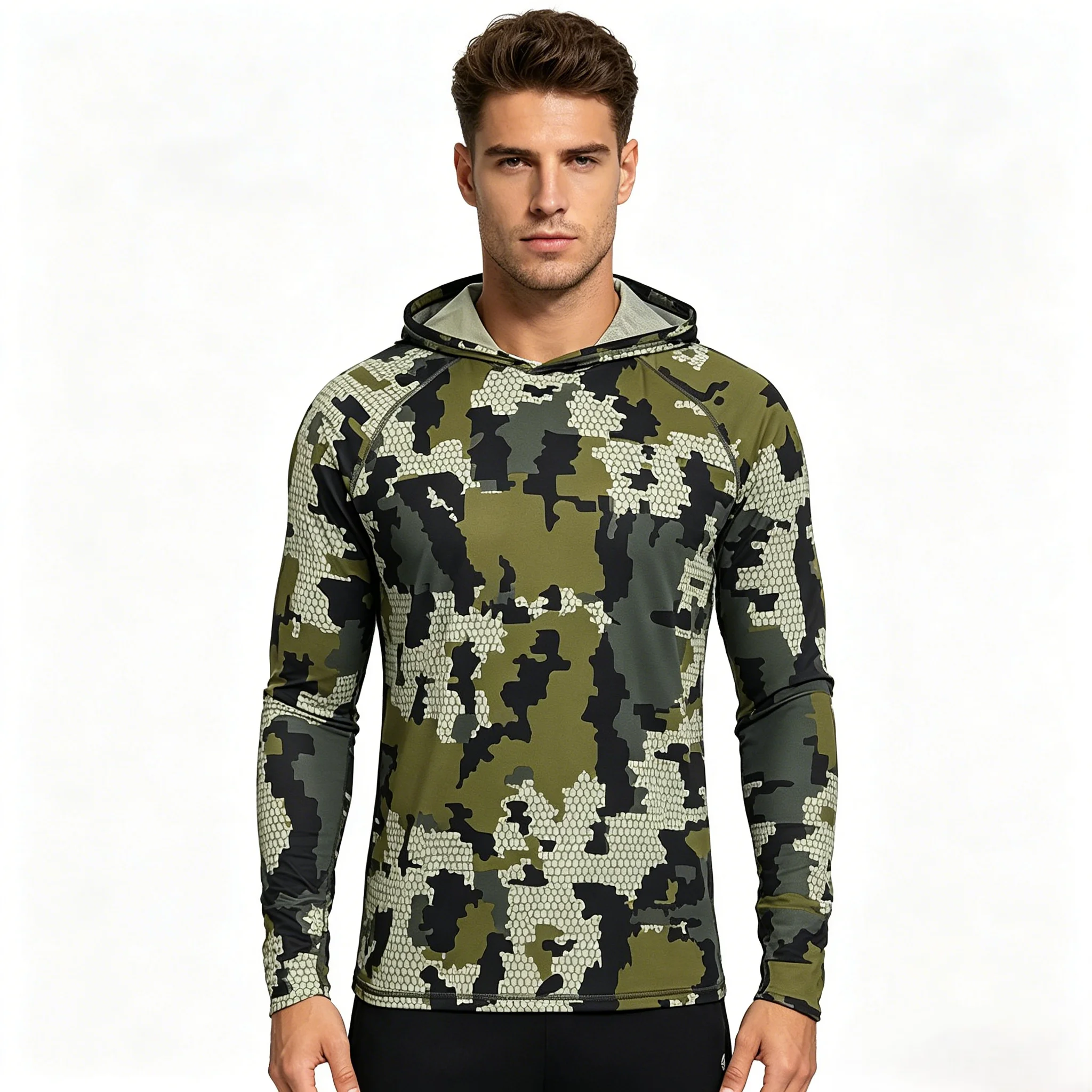 Camouflage Sailing Hoodies Gear Fishing Long Sleeve Hooded Shirts Running Fishing Wear Breathable Team Customized Fish Shirt