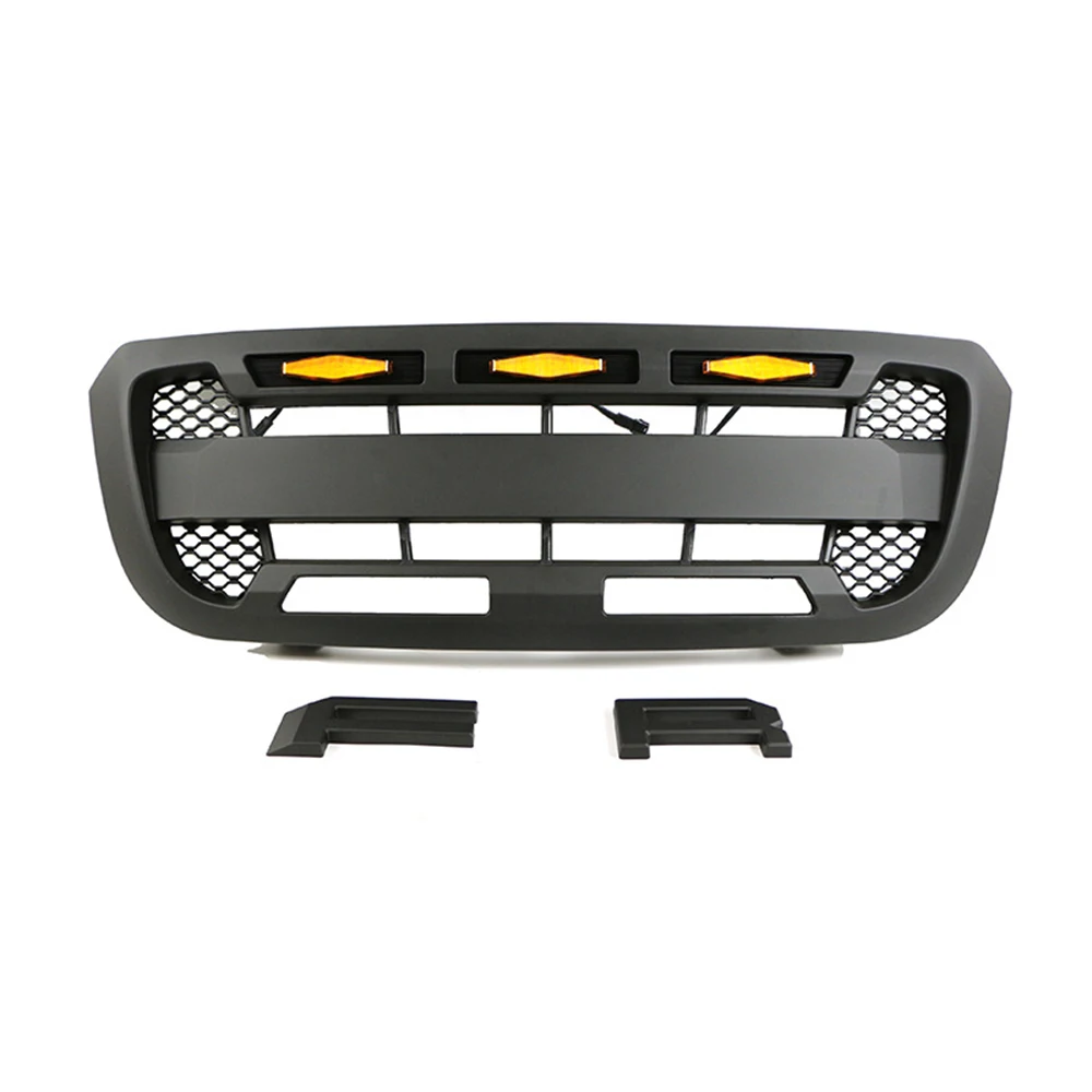 For Ford Ranger 2004-2011 Car Modified ABS Front Bumper Mask Grille Racing Grill with LED Lights Auto Exterior Parts Black