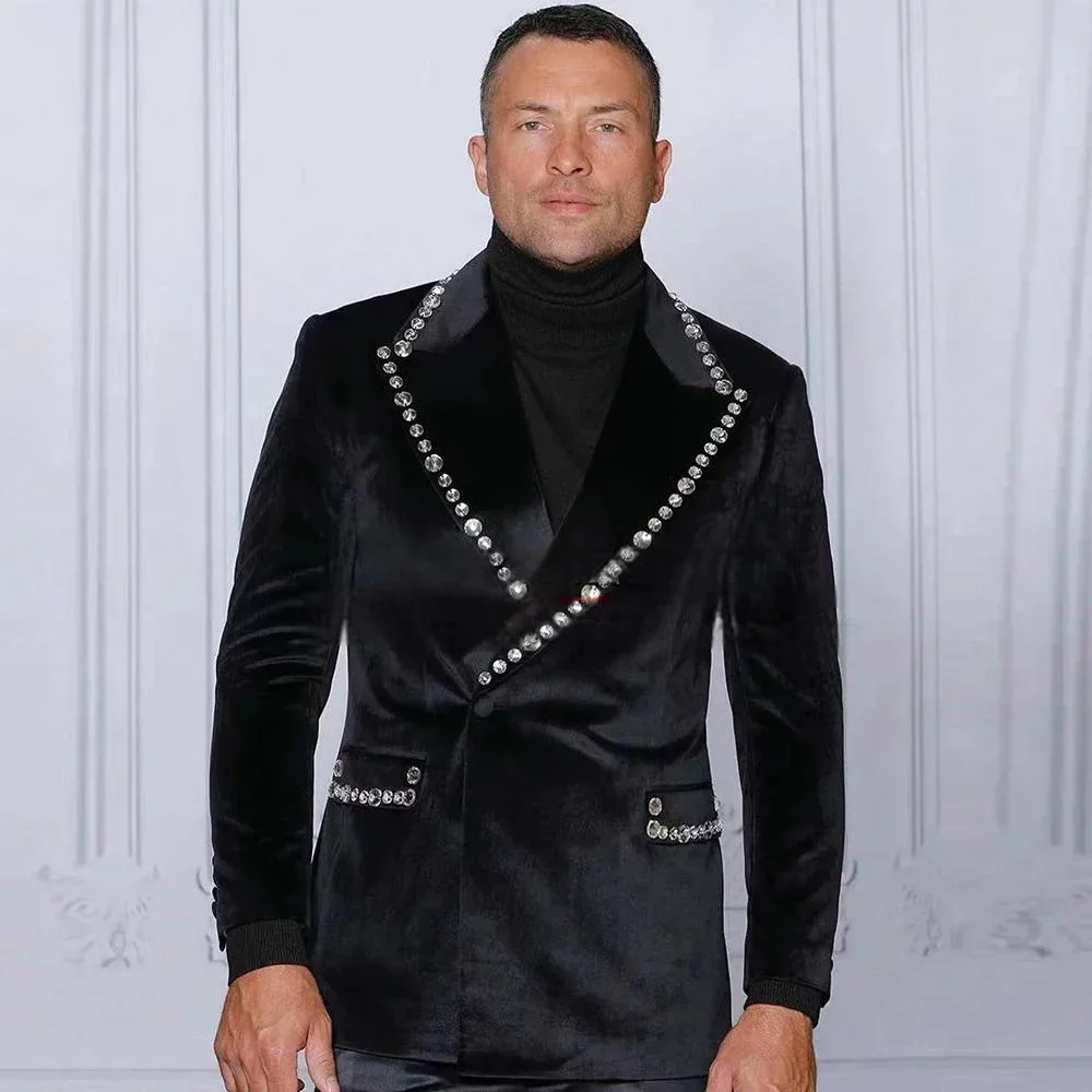 Men's Beaded Velvet Blazer Slim Fit - close-up view
