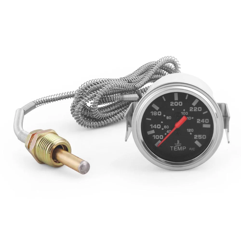 

2 Inch 52mm Chrome Pointer Mechanical Water Temp Gauge 40-120℃/100-250℉ with Sensor NPT 1/2 for 12V Vehicles
