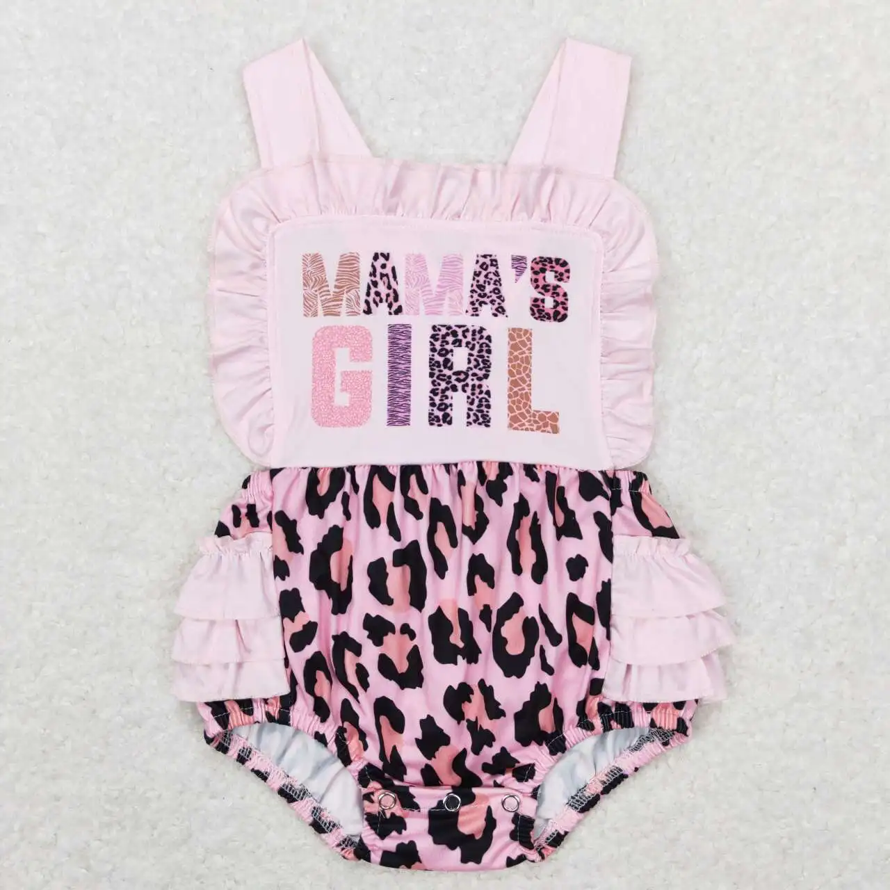 

Wholesale hot sale children's clothing baby kids clothes newborn toddler letter leopard print pink lace tank top onesie romper