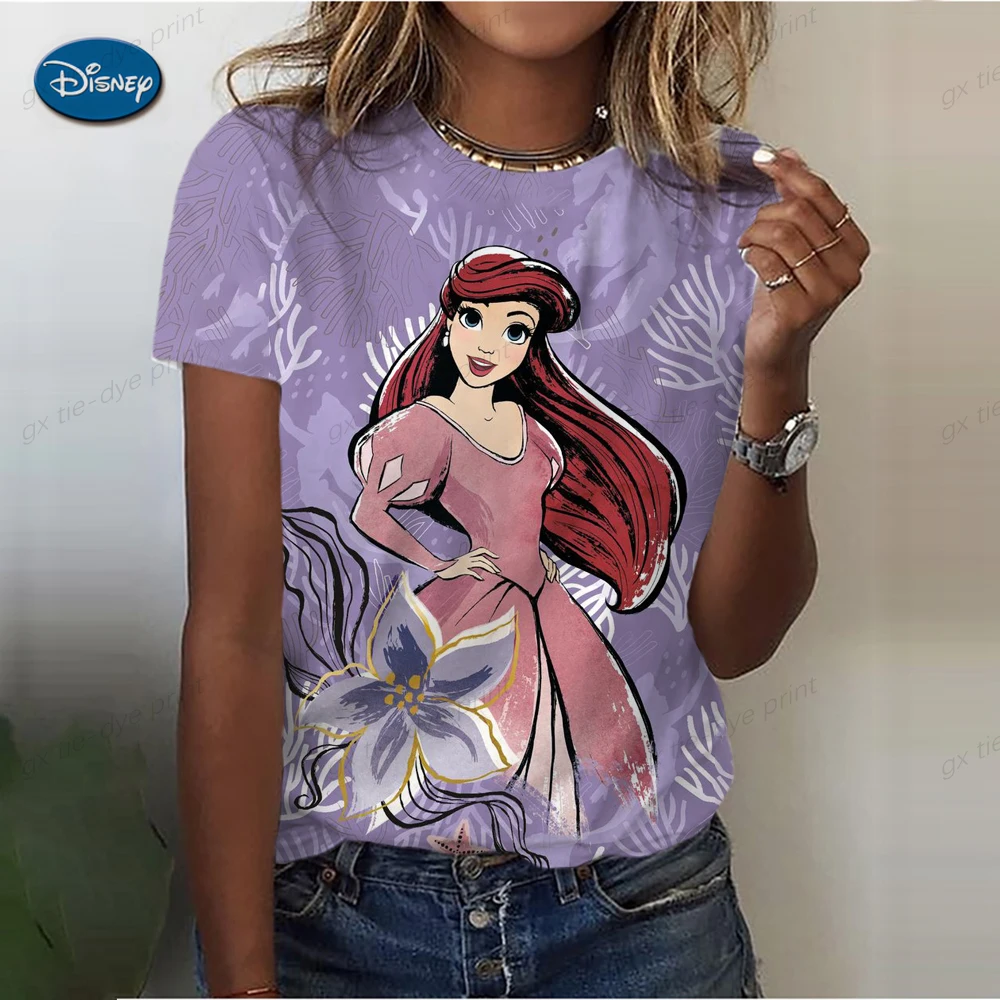 Girl Summer New 90 ’s Disney Princess Short Sleeve Print Clothing Women\'s T-Shirt Harajuku Graphic Clothing Women\'s Top