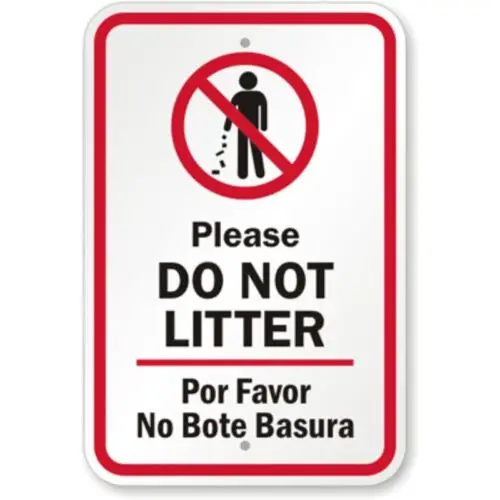 Bilingual Do Not Litter Aluminum Weatherproof  Sign-Aluminum
