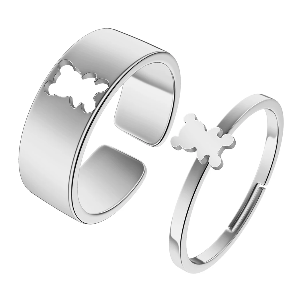 Cxwind minimalist laser sculpture Bell Bear couple promised ring stainless steel couple fashion jewelry Anniversary gifts
