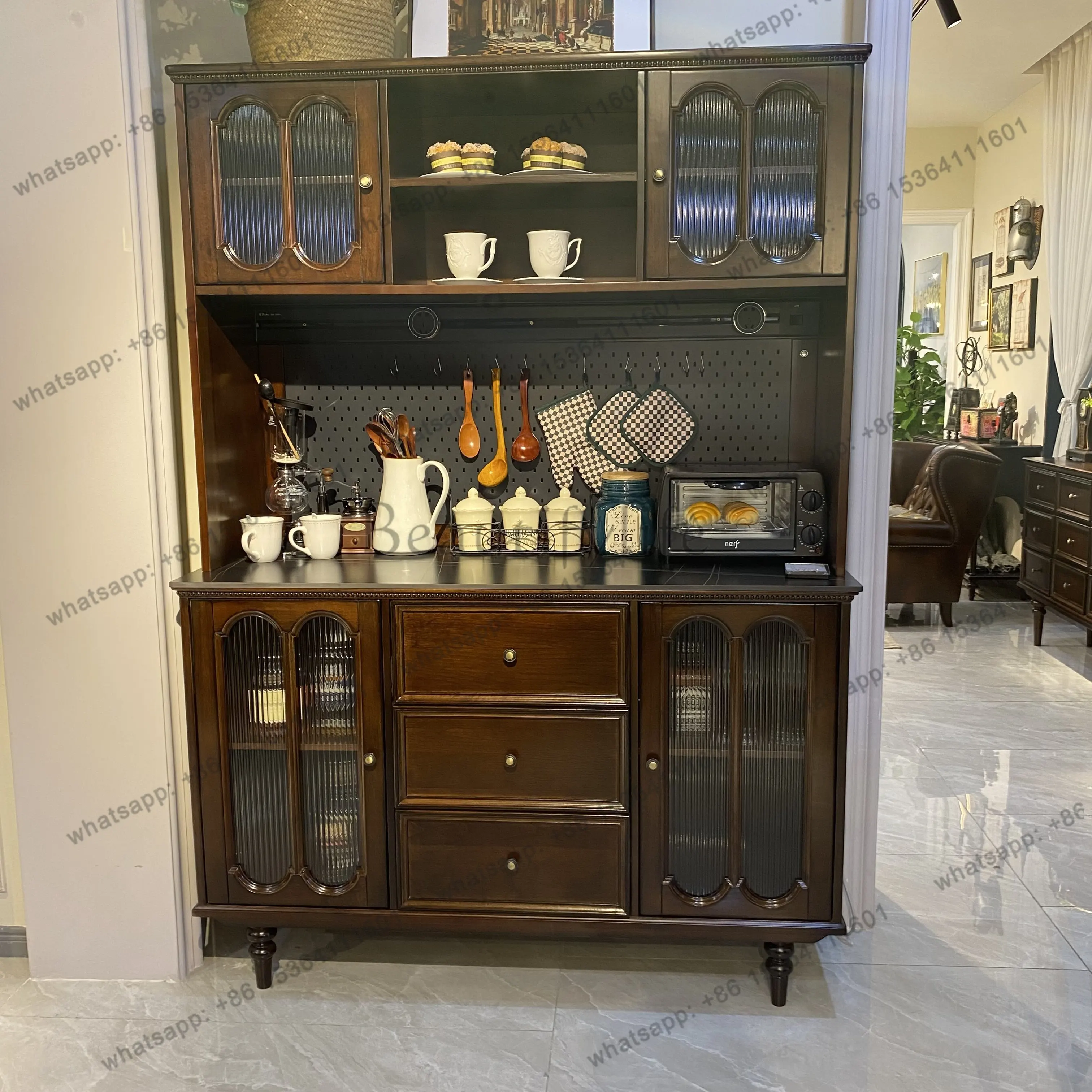 

American retro multi-functional dining side cabinet, tea storage cabinet length 1410 * width 503 * height 1972mm
