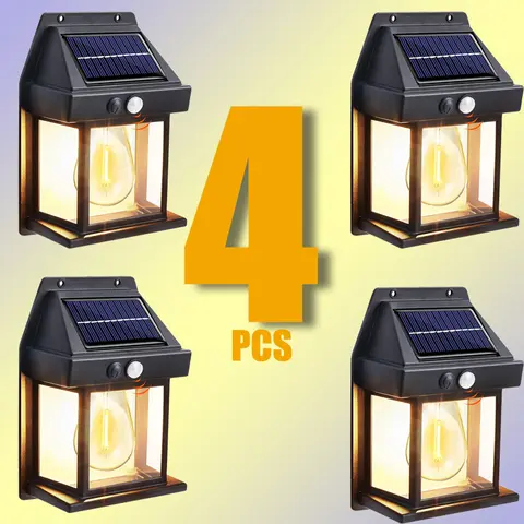 Solar-Powered Waterproof Outdoor Wall Light with Motion Sensor Tungsten Filament Garden Yard Decoration LED Lamp 3 Modes 1-4Pcs