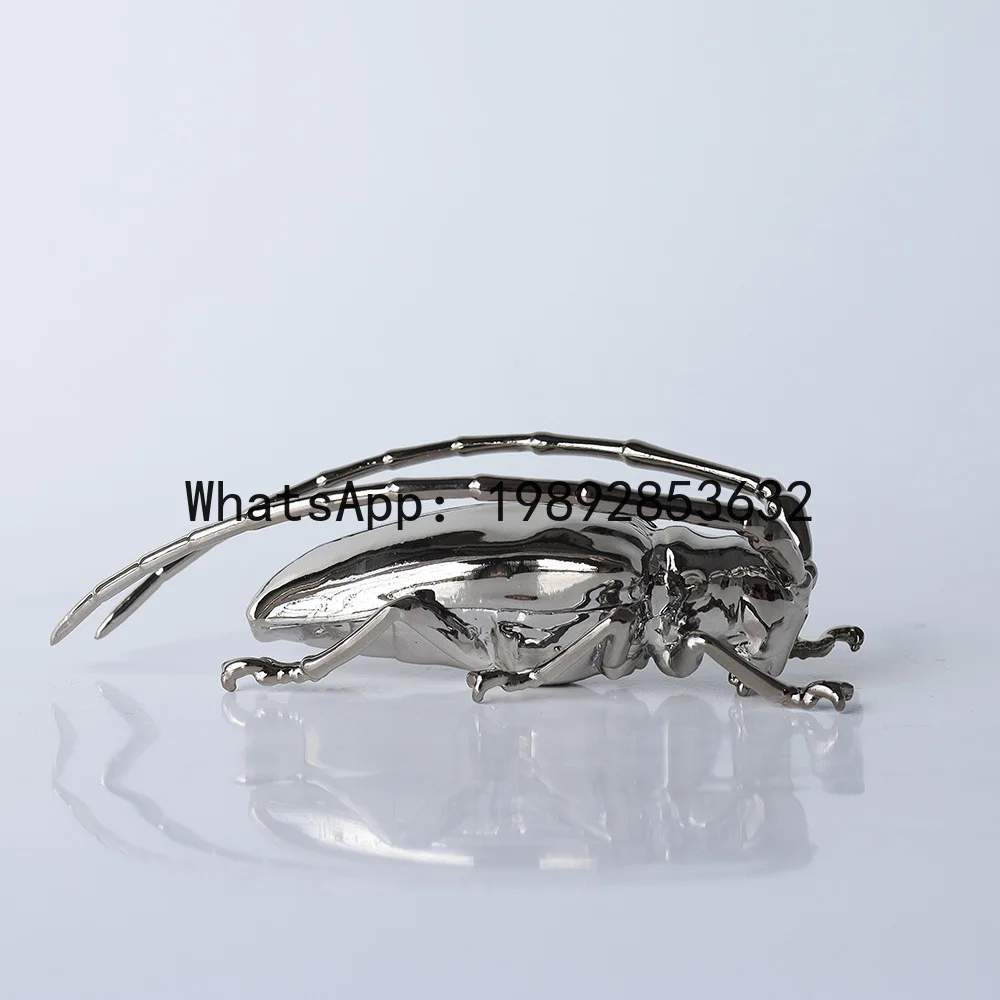 Metal Handicraft Artificial Animal Sculpture Silvery Insect Dragonfly Beetle Metal Figurine Home Decoration Accessories