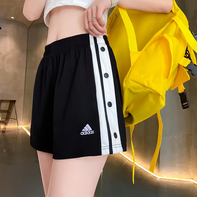 

Брюки Adidas женские в полоску вискозная вышивка значок ромбовидный узор повседневные брюки на пуговицах черно-белые