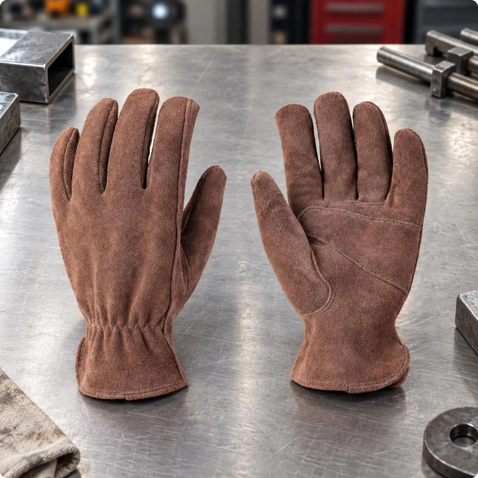 Men Cowhide Split Leather Work Gloves Reinforced Palm Full Finger Safety Gloves for Construction Manual Tasks