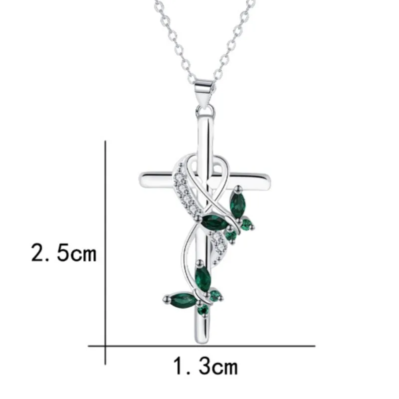 Fashion Cross Women Pendant Necklace Green Cubic Zirconia Butterfly Necklaces Chain Choker Jewelry Wholesale Knn-149