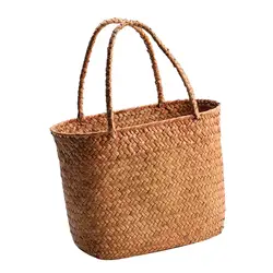 Woven Shopping Basket Multipurpose Portable Storage Serving Basket Handwoven Storage Basket for Beach Home Hiking Travel Outdoor