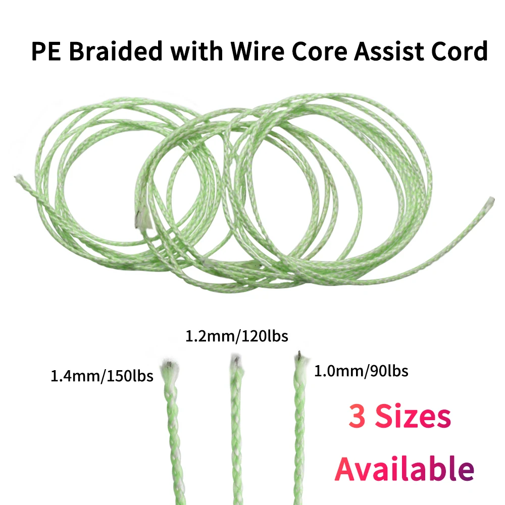 Ellll 90/120/150LB Luminous PE Assist Line 7*7 Stainless Steel Wire Core High Strength 8 Strands Braided Green Fishing Line