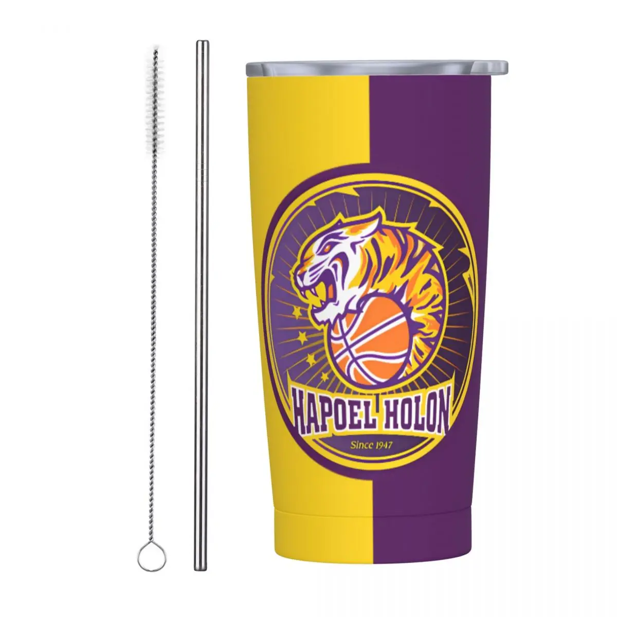 Hapoel Holon Basketball Insulated Tumbler, 20oz Tumbler with Lids and Straws Stainless Steel Vacuum Travel Mug Coffee Cup