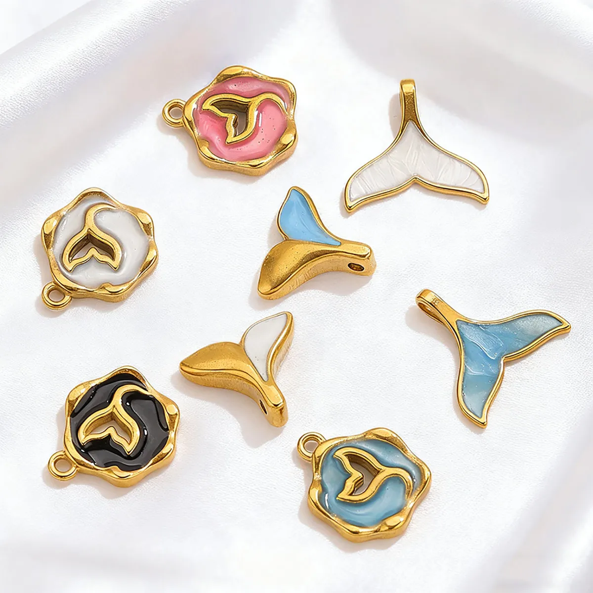 

5pcs Stainless Steel Enamel Mermaid Tail Charms Gold-plated for DIY Necklaces Bracelet Earring Jewelry Making Supplies Wholesale