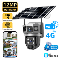 12MP WiFi IP Camera With Solar Panel Dual Lens Waterproof CCTV Battery Video Monitor PIR Motion Detect V380 Security Protection