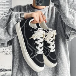 Male Canvas Shoes Patchwork Men's Sneakers Korean Style Comfortable Platform Shoes Men's Breathable Lace-Up Vulcanized Shoes