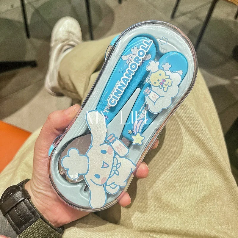 2 pezzi   anime   Hello Kitty   La mia melodia   Cucchiaio forchetta in acciaio inox   Kawaii   Portatile   Forchetta da frutta   decorare   Set di stoviglie   Cucchiaio forchetta   Regalo