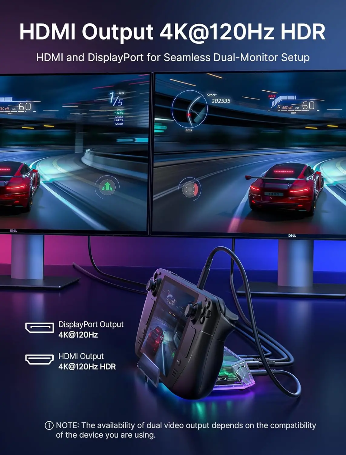 RGB Docking Station for ROG Ally, 12-in-1 ROG Ally Dock with 4K@120Hz HDMI & DisplayPort Gigabit Etherne USB-C 3.2 for Rog Ally