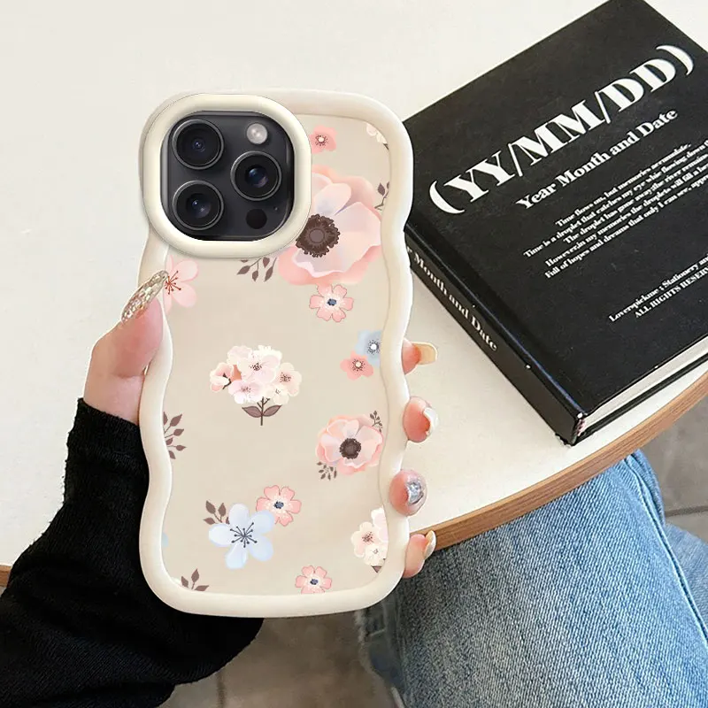 Pretty Flower Macalong Phone Case for iPhone XR 11 12 13 14 15 16 PRO MAX PLUS Soft Coque Wavy edged Shockproof Cover