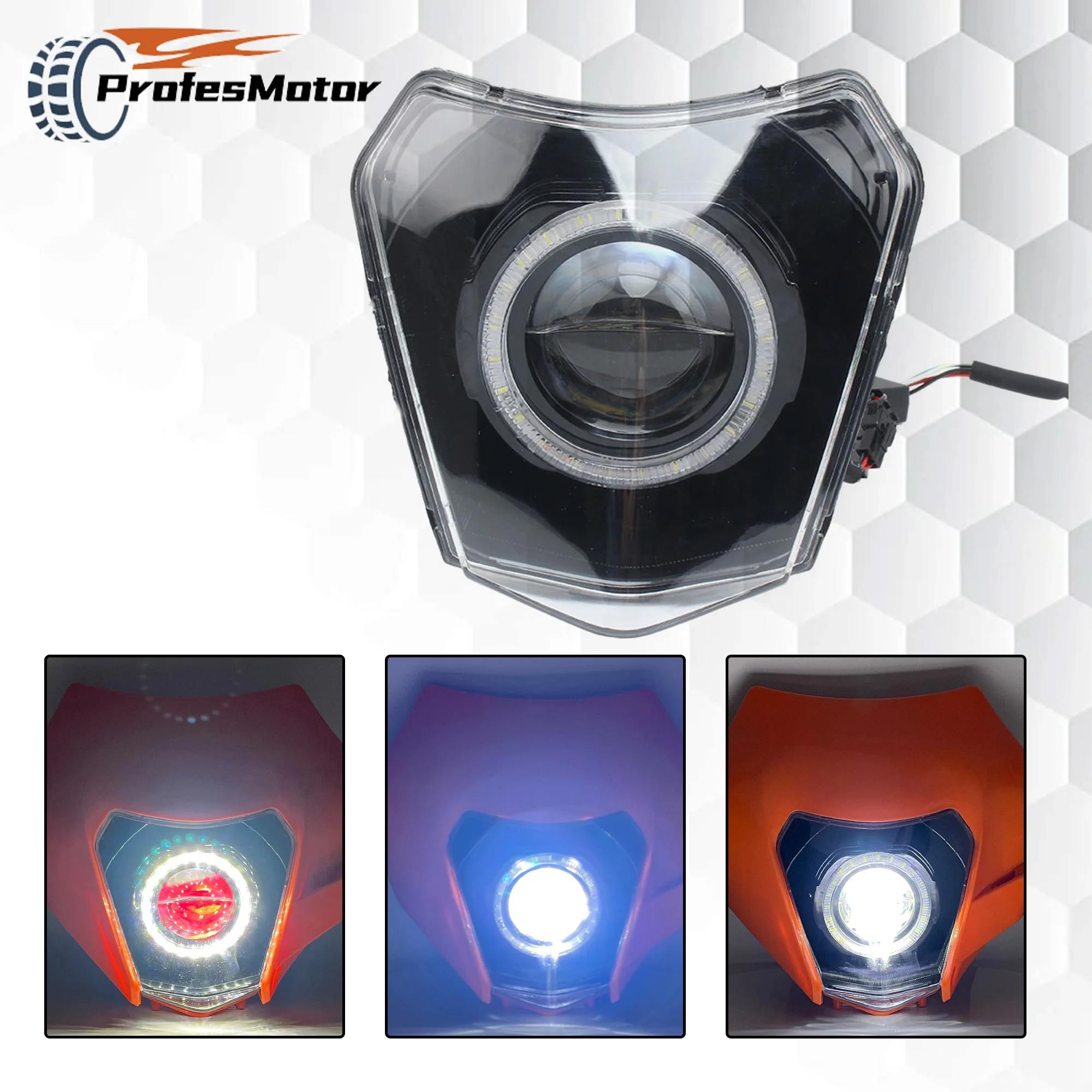 

Motocross LED Headlight For KTM EXC XC SX SXF EXCF 125 To 500 Enduro Dirt Bike Headlamp Fairing with Angel Eyes Motocross Parts