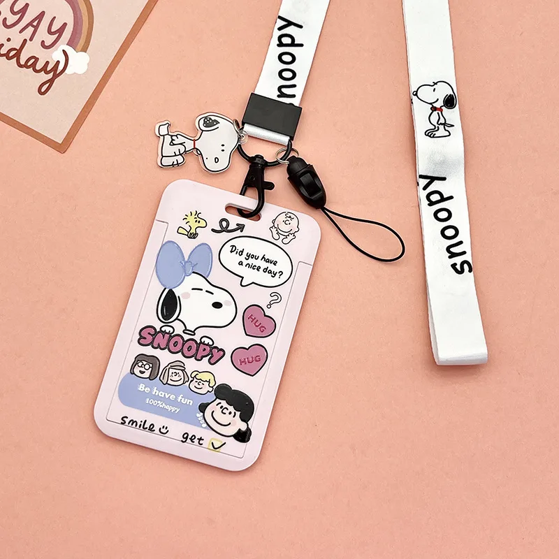 Cartoon Miniso Snoopy Card Holder Coin Purse Id Student Meal Card Bus Subway Access Control Charlie Lucy with Lanyard Gift