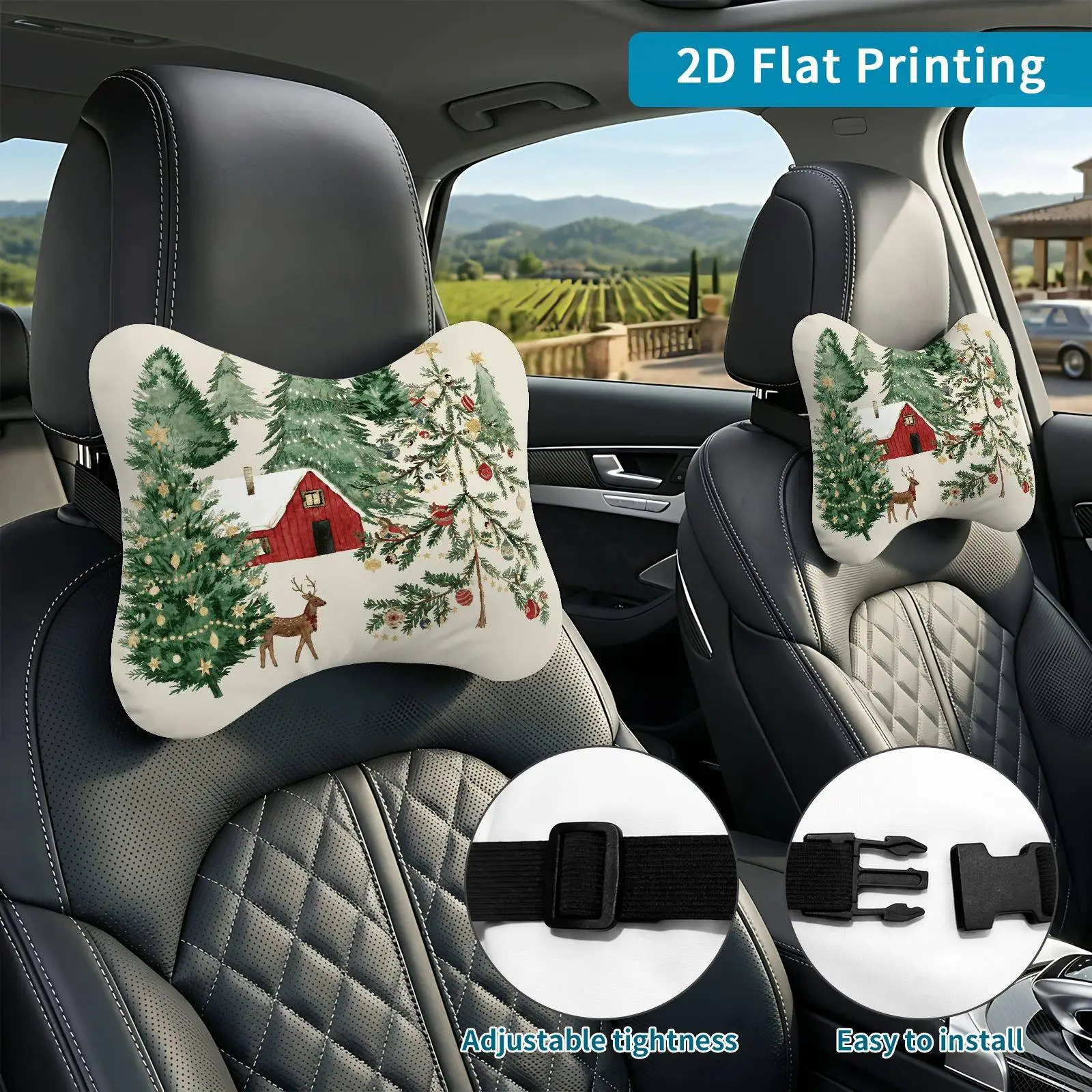 2pcs Christmas Forest Deer Car Seat Headrest, Neck Support Cushion, Suitable For All Seasons Of Car Additions, Festive Theme, Tr