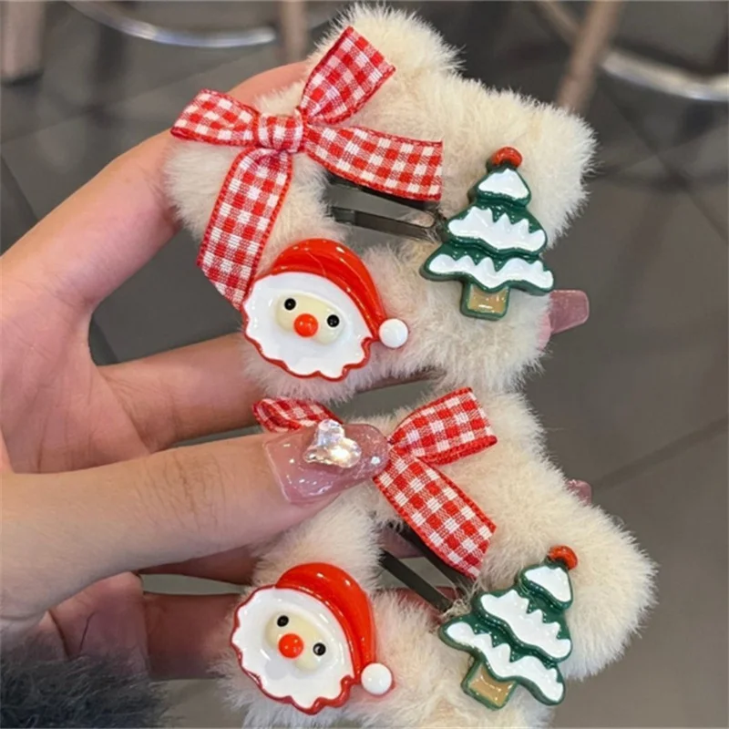 Christmas Style Plush Five Pointed Star Hair Clip Girl Heart Cartoon Holiday Santa Claus Reindeer Autumn Winter Hair Accessories