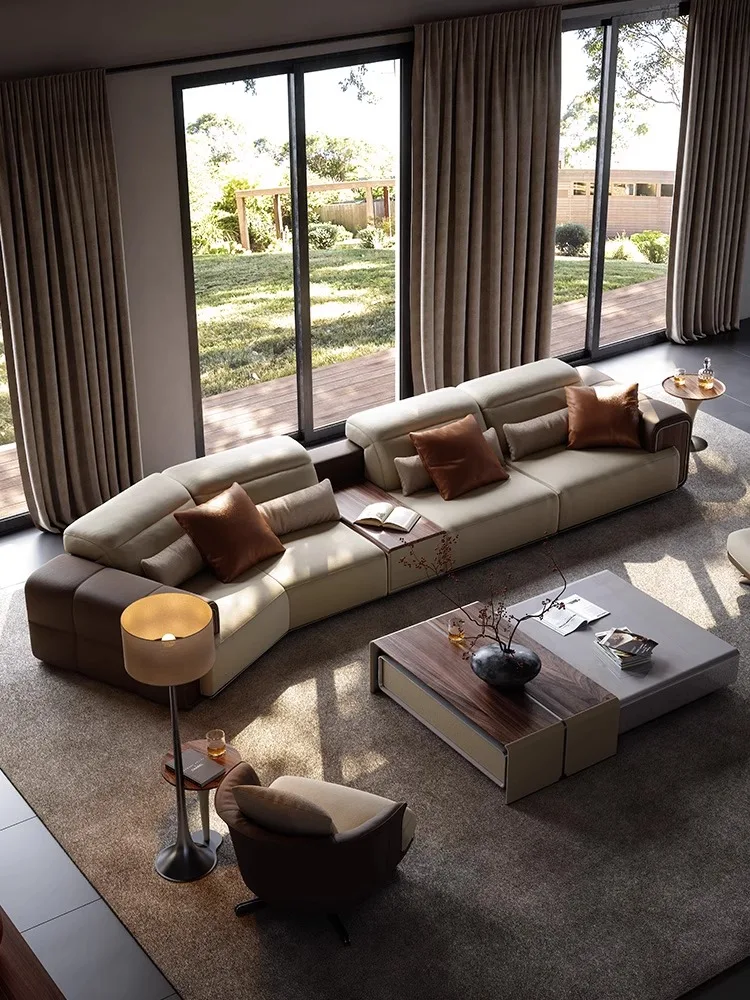 Leather Sofa Top Layer Cowhide Italian Light Luxury Living Room Kunlun Electric Multifunctional One Seat Sofa Module Villa Flat