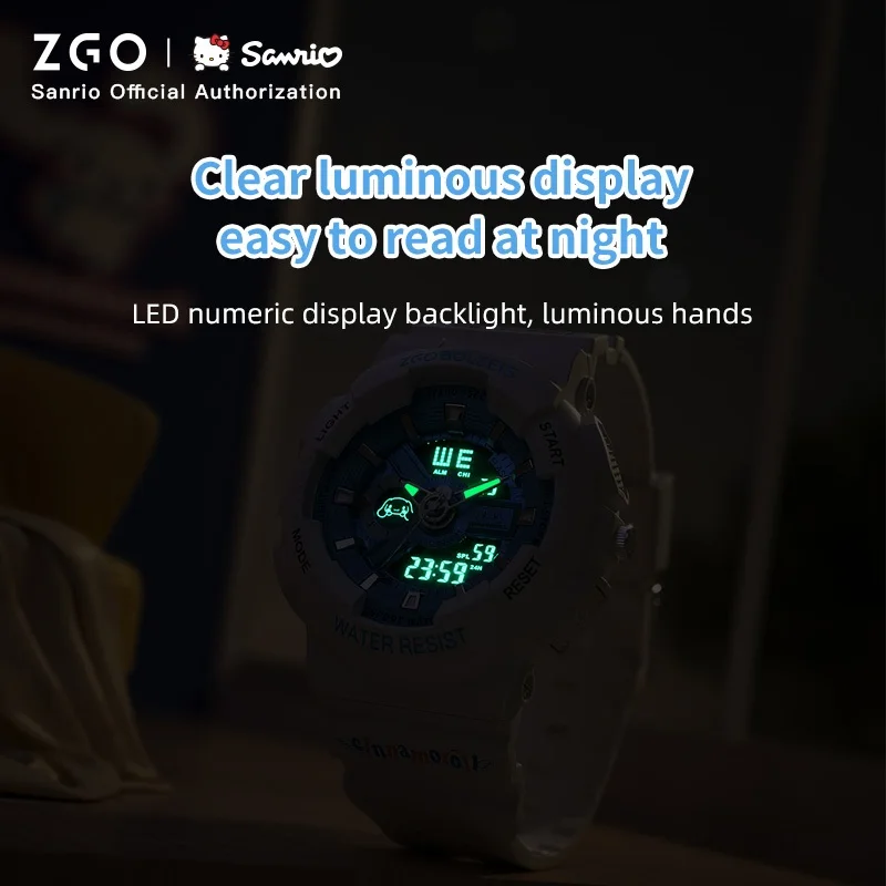 ZGO X Cinnamon Sanrio Watch for Kids Girl Sports Digital Wristwatch 50M Waterproof Date Display Chronograph for Gift 8511