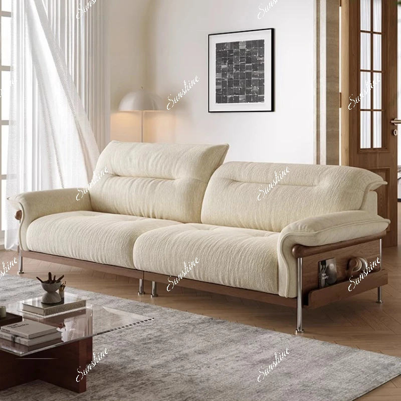 

French Cream Style Living Room Chenier Log High Backrest Adjustable Fabric Sofa