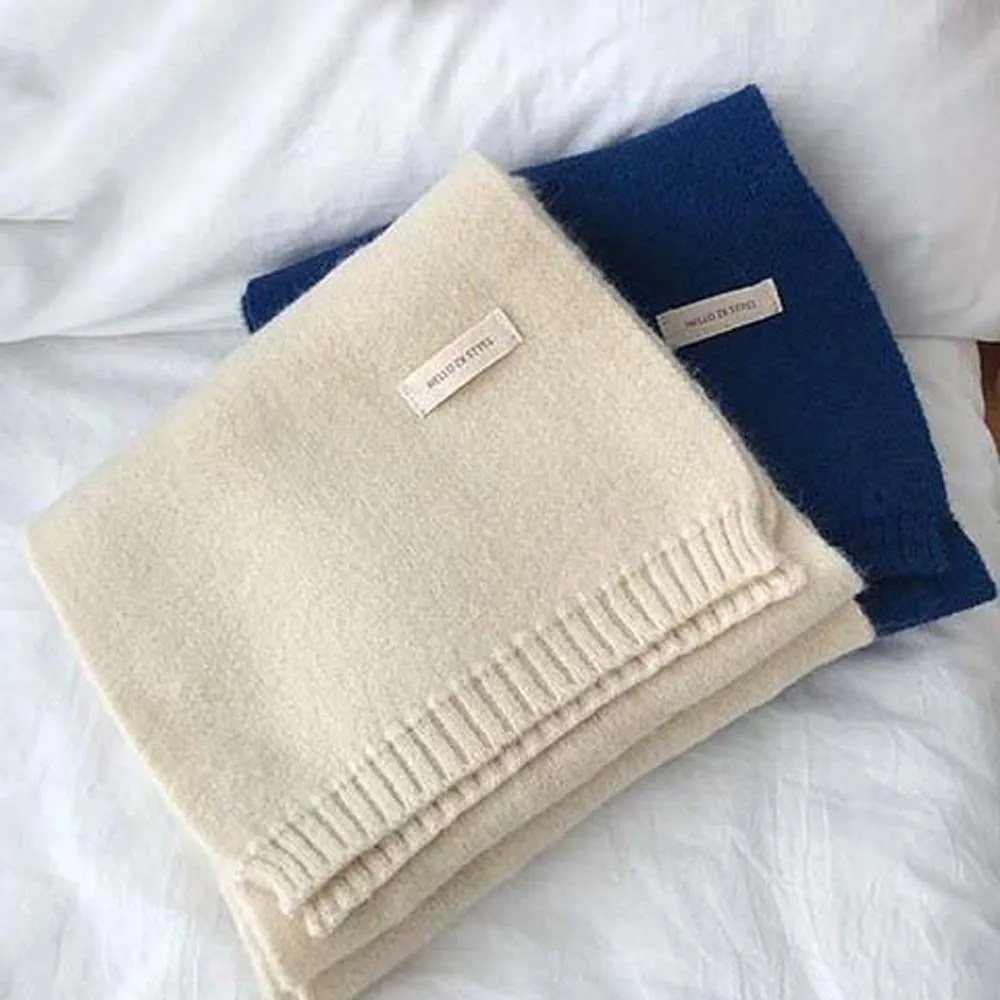 Solid Color Couple Knitting Wool Scarf Soft Cold-proof Long Thickened Neckscarf Versatile Windproof Winter Warmer Scarf Outdoor