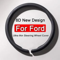 Car Steering Wheel Cover Nappa leather 38cm Ultra-thin Booster Cover For Ford Focus 2 3 4 5 Mondeo MK2 MK3 MK4 MK7 Fiesta Fusion