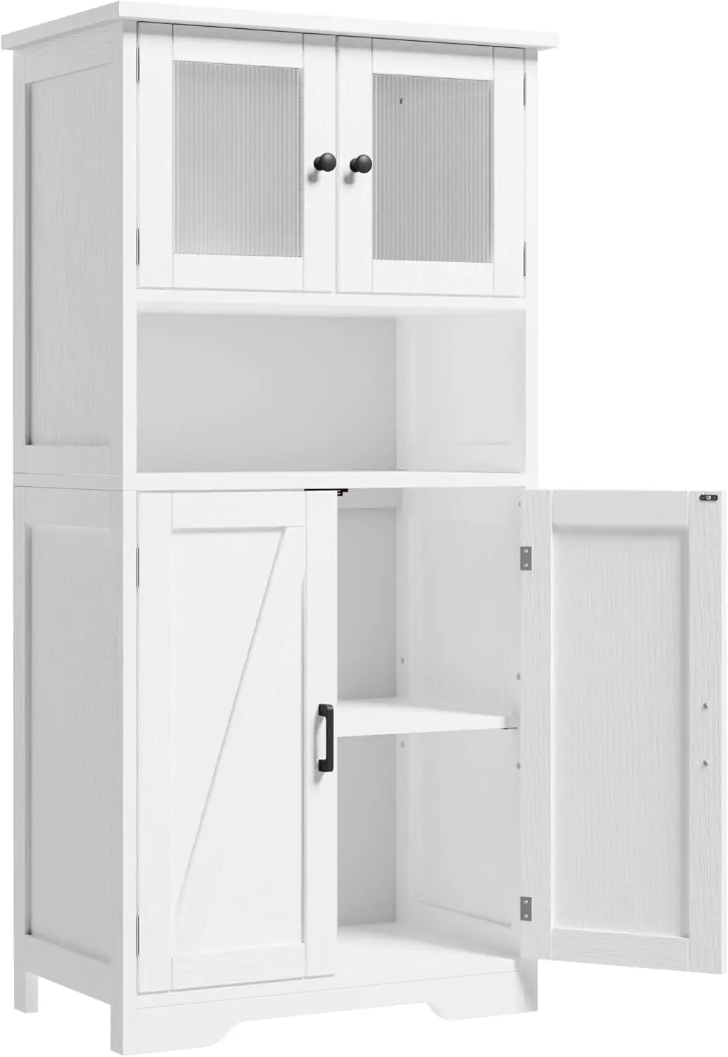 Bathroom Storage Cabinet, Freestanding Floor Linen Storage Cabinet with Doors and Shelves, White Storage Cabinet for Living Room