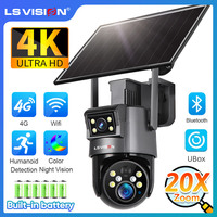 LS VISION 8MP Real 20X Optical Zoom Dual Screen Solar Secutity Camera 4K 4G/WiFi PIR Detection Auto Tracking PTZ Camera Ubox App
