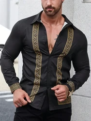 Men Office Shirt Geometric Stripes Lapel Stereoscopic Printing Long Sleeve Button Down Casual Clothing Clothing Fashion Designer
