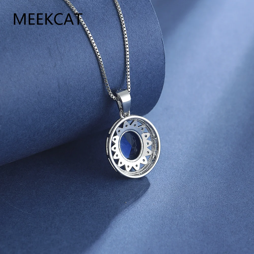 

Oval Cut Created Blue Sapphire 925 Sterling Silver Pendant Necklace Choker Hollow Gemstone For Women Fine Jewelry Wedding Gifts