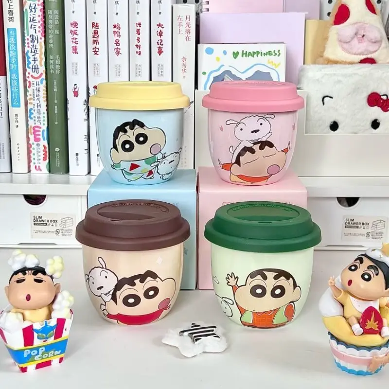 Crayon Shin‑chan Portable Ceramic Coffee Mug With Lid, Couple Travel Cup Office Water Cup for Girls