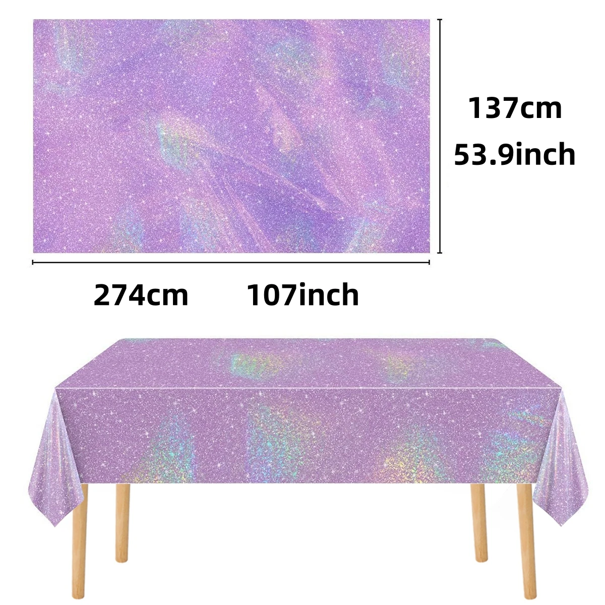 1/3 Stück Lila Schillernde Holographische Glitzer-Laser Einweg-Tischdecke Rechteckige Tischabdeckung für Hochzeit Geburtstagsfeier Dekoration – Detail 1